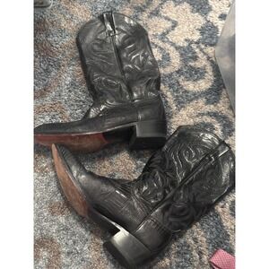 DAN POST MENS Cowboy Western Boots Black Leather Embroidered Design Size Unknown